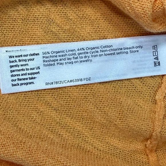 Eileen Fisher Linen Cotton V-Neck Sweater Orange/Yellow Boxy High Low Large L - Picture 6 of 8